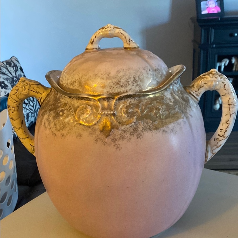 Homer Laughlin Pink and Gold Ceramic Jar Large